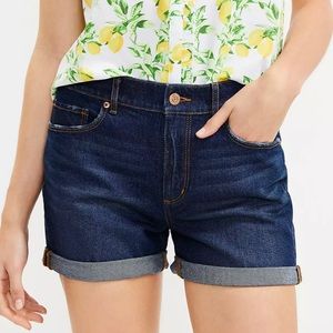 LOFT | Denim Roll Shorts, Dark Indigo Wash | size 28/6